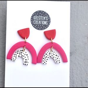 Handmade polymer clay pink & red rainbow earrings